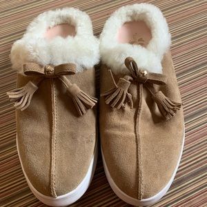 Kate Spade-Fur Trimmed, Suede, Open-Back Slides